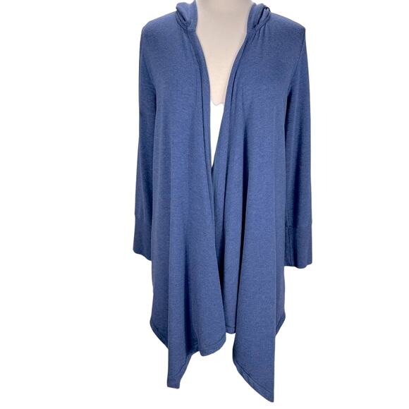 SOFT SURRONDINGS |  Blue Open-Front Long Sleeve Hooded Cardigan | Women's S - Picture 2 of 7